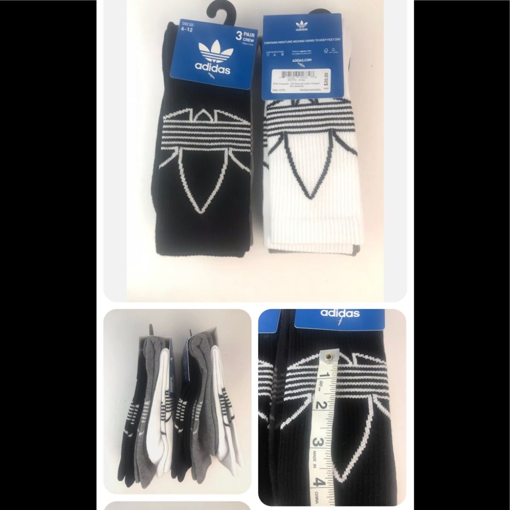 Adidas 6 Pair Crew Socks Gray Black White Men's Sz 6-12 - Picture 1 of 6
